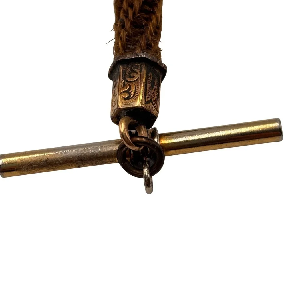 Antique Victorian Mourning Watch chain Bracelet Braided Hair Gold fill 8.5